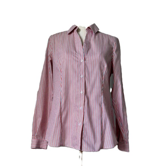 Jones New York Tops - JONES NEW YORK | Orange & White Stripe No-Iron Shirt Sz M